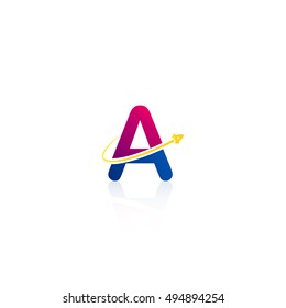Letter A logo with swoosh and rocket