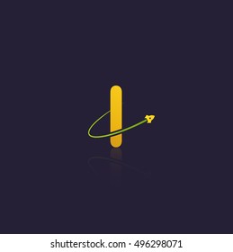 Letter I logo with swoosh and rocket