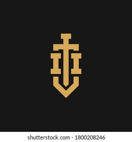 Logo de la carta I con espada. símbolo de monograma mínimo creativo. Diseño universal elegante de señalización vectorial. Logotipo de negocio premium. Símbolo gráfico del alfabeto para la identidad empresarial