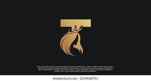 Letter logo T with beauty unique concept Premium Vector