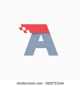 Letter A logo with taxi checkered pattern line. Perfect for transport company advertising, sportswear sign, furious identity, etc.