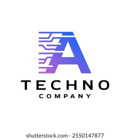 letter A logo with technology theme. futuristic logo template for technology company.