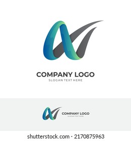 letra Una plantilla de logotipo con un estilo de color verde y gris 3d