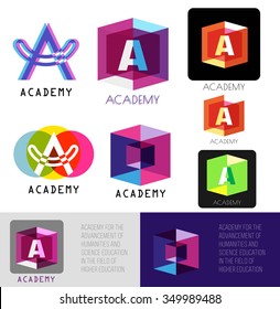 Letter A logo. Template letter A.Academy logo icons. Letter A icon design  elements. Color logo letters A. Business card templates. Colorful letter A logo. Letter A logo brand. Academy symbol