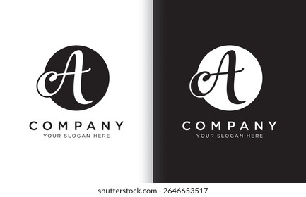 letter a logo template in black and white color. Modern trendy initial luxury a letter logo design with circle shape. Modern unique creative a logo design vector template.