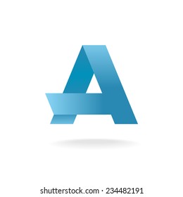 Letter A logo template. Blue straight origami ribbons.