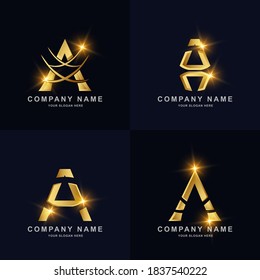 Letter A logo template collection with elegant gold color