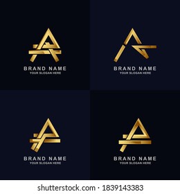 Letter A logo template collection with elegant gold color