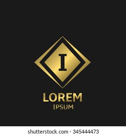 Letter I logo template with golden frame. Vector illustration