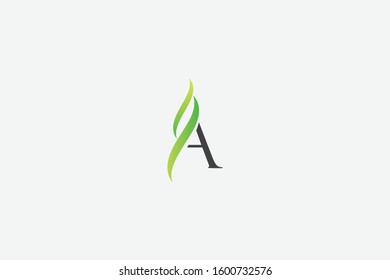 letter A logo template. Initial A and strand of green hair with luxury logo