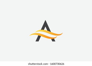 letter A logo template. Initial A and swoosh wave with gold color