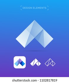Letter A logo template. Material design, origami flat and line art style. Pixel art