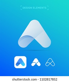 Letter A logo template. Material design, origami flat and line art style