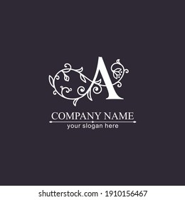 Letter A logo template. Monnogram, delicate floral design. Personal logo. Vector design.