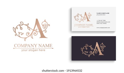 Letter A logo template. Monnogram, delicate floral design. Personal logo. Vector design.