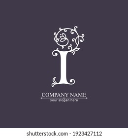 Letter I logo template. Monnogram, delicate floral design. Personal logo. Vector design.