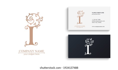 Letter I logo template. Monnogram, delicate floral design. Personal logo. Vector design.