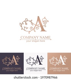 Letter A logo template. Monnogram, delicate floral design. Personal logo. Vector design.