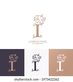 Letter I logo template. Monnogram, delicate floral design. Personal logo. Vector design.