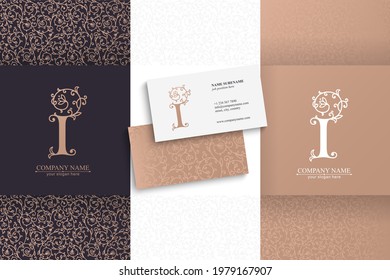 Plantilla del logotipo de la carta I. Monnograma, delicado diseño floral. Logo personal. Diseño de vectores.