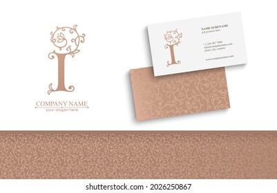 Letter I logo template. Monnogram, delicate floral design. Personal logo. Vector design.