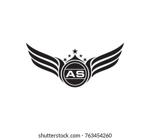 AS letter logo template on a wing
