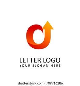 letter A logo template orange round ribbon with arrow head
