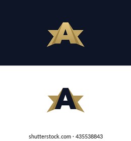 Letter A logo template with Star design element. Vector illustration. Corporate branding identity