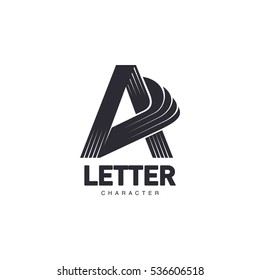 Letter A logo template with three-edged star middle, vector illustration isolated on white background. Abstract black and white letter A symbol, logo design for scientific and technological companies