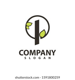 letter i logo template, tree leaf design vector
