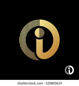 The letter I logo template. The letter I turning into an abstract gold circle. Golden sticker on a black background. Creative symbol for company identity, advertising, poster, banner, web and flyer.