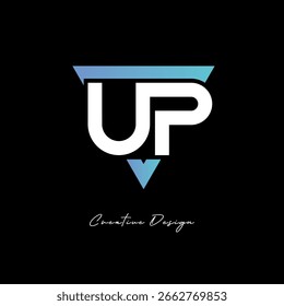 Logotipo de letra UP en triángulo: monograma de degradado moderno para el diseño de marca e identidad