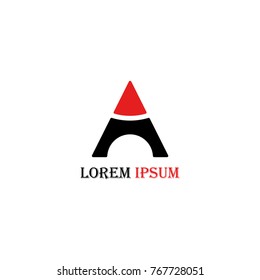 Letter A logo with triangle red and black color