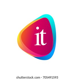 Letter IT logo in triangle shape and colorful background, letter combination logo design for company identity.