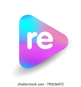 Letter RE logo in triangle shape and colorful background, letter combination logo design for business and company identity.

