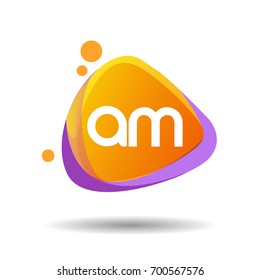 Letter AM logo in triangle splash and colorful background, letter combination logo design for creative industry, web, business and company.