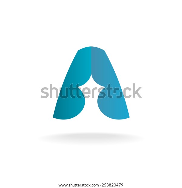 Letter A logo with two symmetry half. Stylized ink\
pen nib sign.
