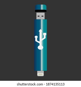 I Letter logo with USB cable isolated in vector illustration on black background. I letter simple or icon, Icon for Technology business or company.
