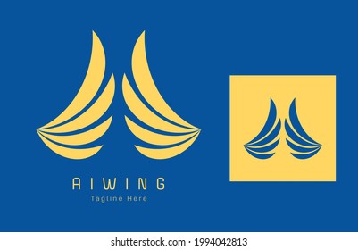 Letter A Logo using wing shapes with blue and yellow color combination