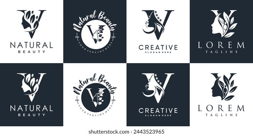 Logo de la letra V colección de diseño con concepto de belleza de la naturaleza vector premium