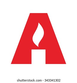 letter A logo vector with candle symbol.