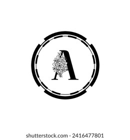 Diseño vectorial de logotipo de letra. Una plantilla de concepto de iconos ecológicos y de círculo. Un conjunto vectorial de letras ecológicas negras con el logotipo de las hojas. Un alfabeto de hojas negras aislado en fondo blanco. Alfabeto floral.