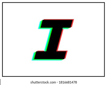 I letter logo, vector desing font .Dynamic, split-color, shadow of  number red, green, blue in black frame on white background. Eps10 illustration