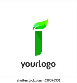 I Letter logo. Vector green alphabet set of eco letters logo with leaves