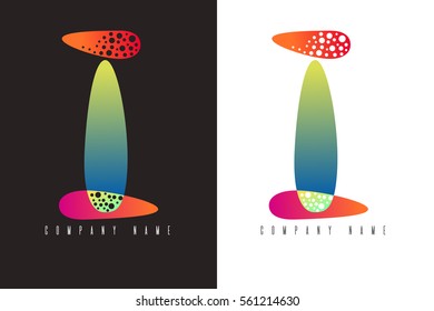 I - letter logo. Vector logotype design made with abstract colorful shapes on black and white background. Abc alphabet design for corporate identity