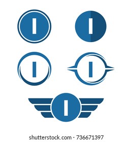 I Letter Logo Vector Set. I Letter in Circle and Wings Logo