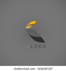 Letter logo I vector shaped Leaves with black and orange