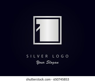 Letter I logo vector with silver box