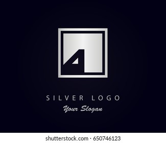 Letter A logo vector with silver box