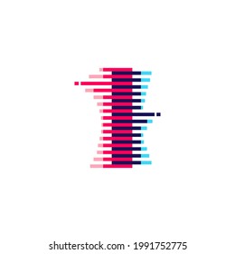 I letter logo with vibrant line glitch effect. Vector font perfect to use in your nightlife labels, expressive game screen, electronic identity.